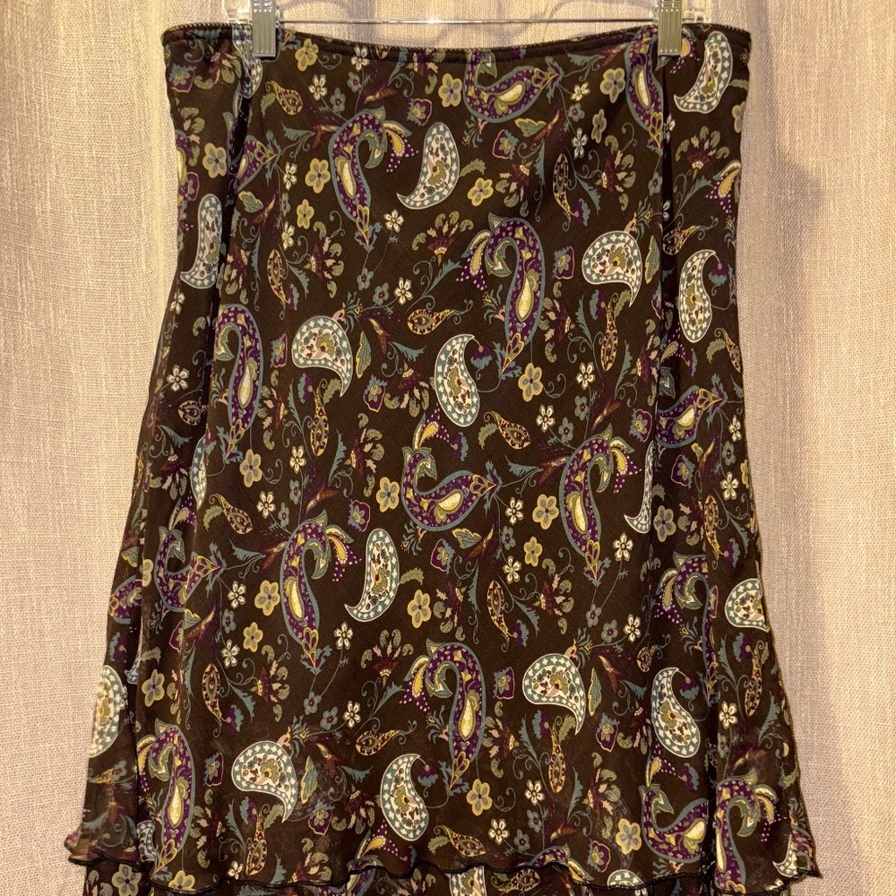Briggs New York | Multi Color Paisley Tiered Midi Skirt Boho Style | Size PXL